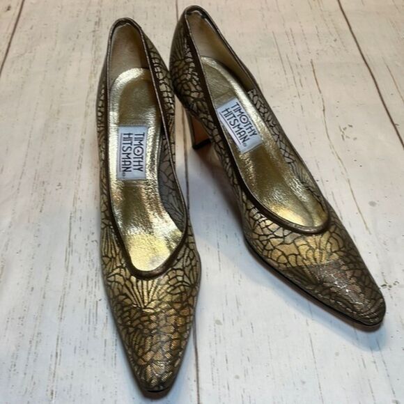 Timothy Hitsman women’s copper/gold fabric heel size 8.5. - Picture 1 of 12